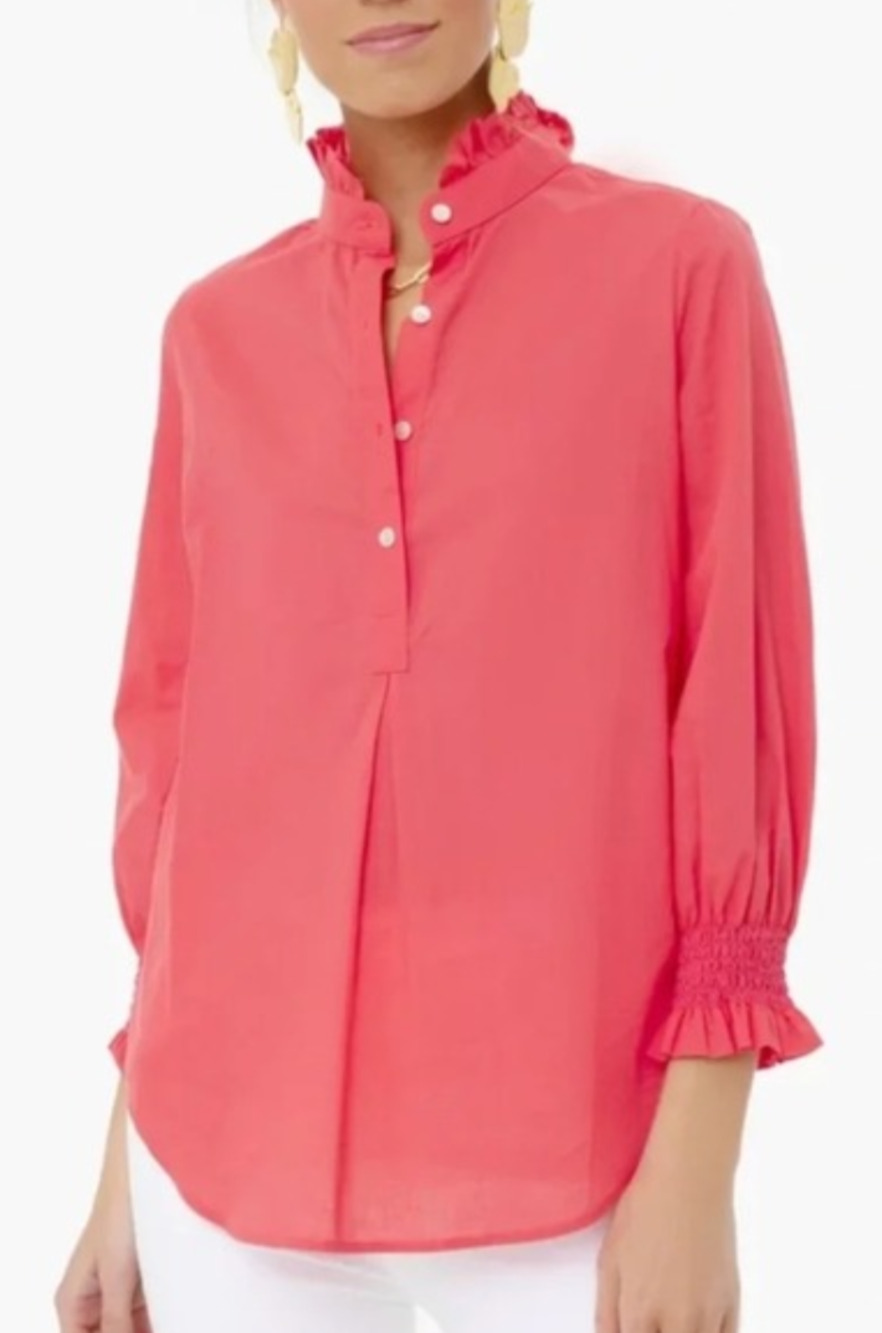 Tuckernuck Teagan Popover Blouse Coral